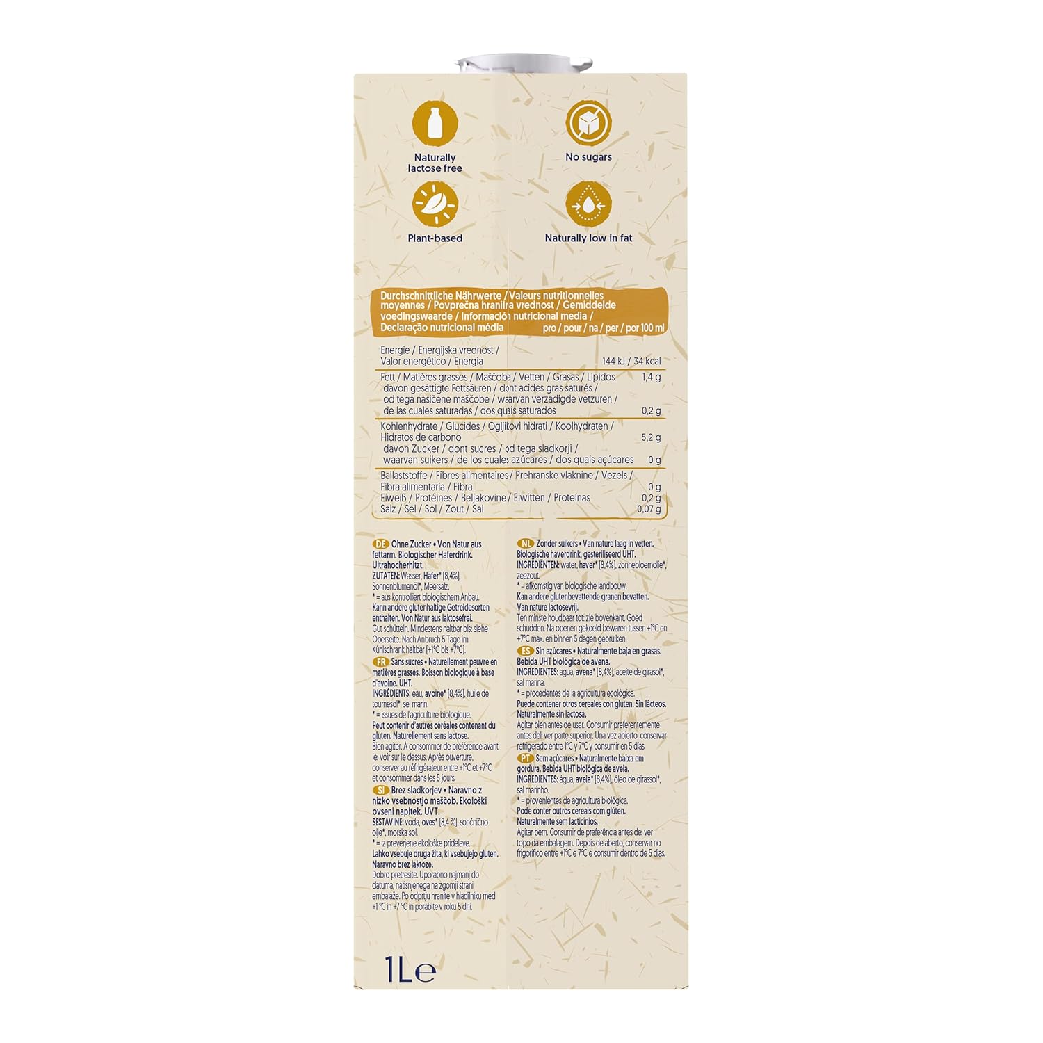 Alpro Bio Haferdrink Senza Zucchero - Bevanda vegetale con avena