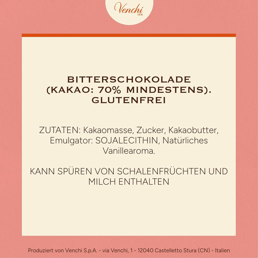 Venchi - Cioccolato fondente 70%, 78 g - Con miscele di cacao selezionate - Senza glutine - Vegan