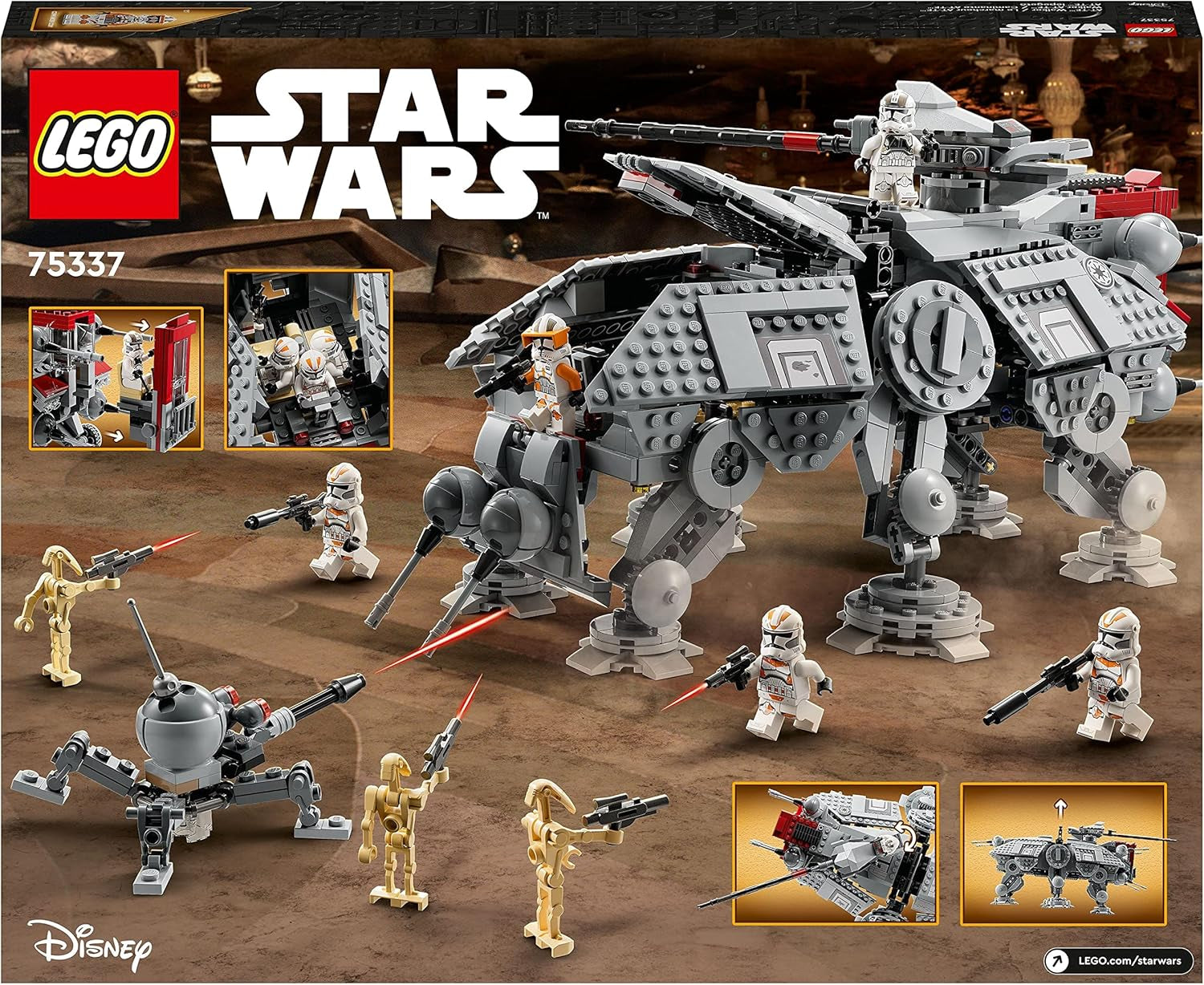 LEGO Star Wars At-Te Walker Modello giocattolo mobile Set di minifigure che include 3 Clone Trooper, droidi da battaglia e Droide ragno nano 75337 Set di costruzione Acquista il negozio LEGO