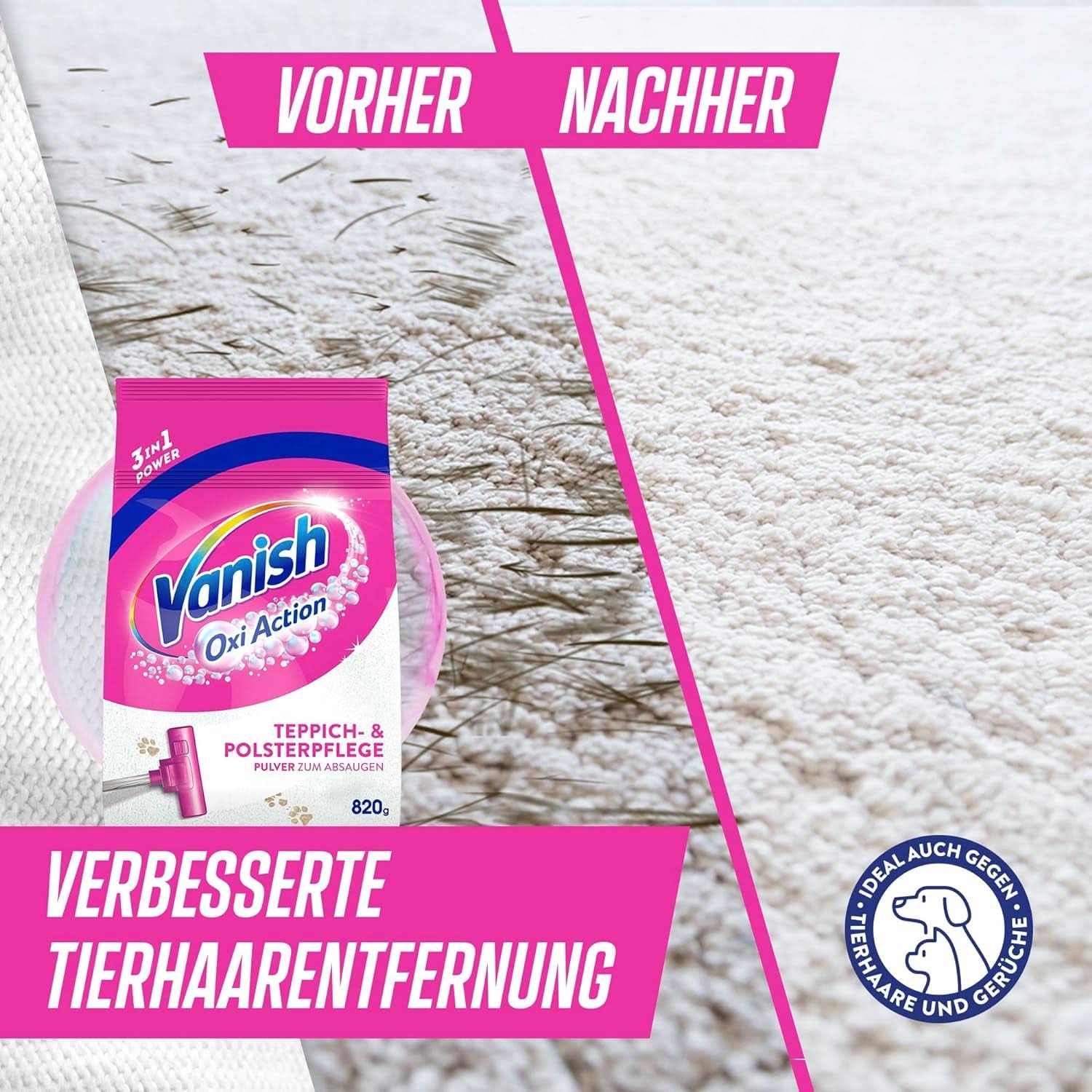 Vanish Oxi Action Polvere Detergente per Moquette e Tappezzeria - 1 X 820 G - Pulisce ampie aree di moquette e tappezzeria da sporco, odori e polvere Detersivi per bucato Naty Shop