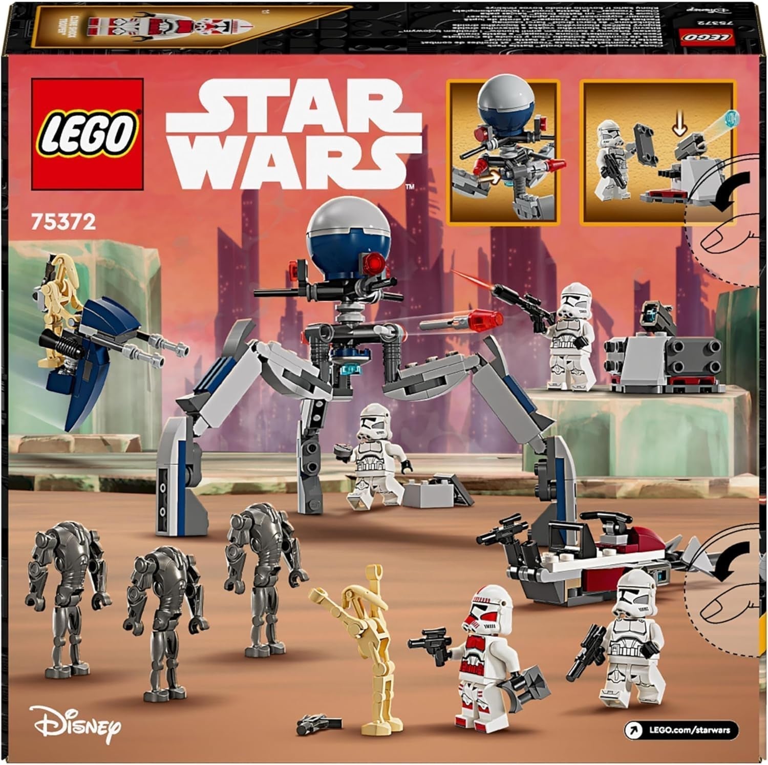 LEGO Star Wars 75372 Battle Pack Clone Trooper e Droide da battaglia, incl. 4 minifigure, 5 droidi e motocicletta speeder con shooter - Giocattolo di costruzione per ragazzi e ragazze dai 7 anni in su Set di costruzione Besuche den LEGO-Store