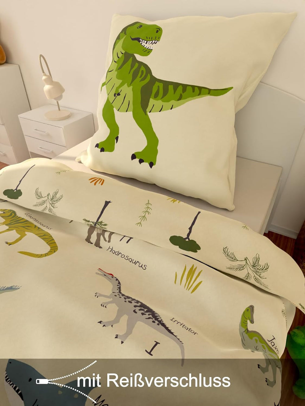 Skybrands Dino Bedtuene 135X200 Jungen Bedtuene Dinosaurier Baumwolle 2Tlg Kinder Bedtuene Dinosaurier 135X200 + Borsa Naty Shop