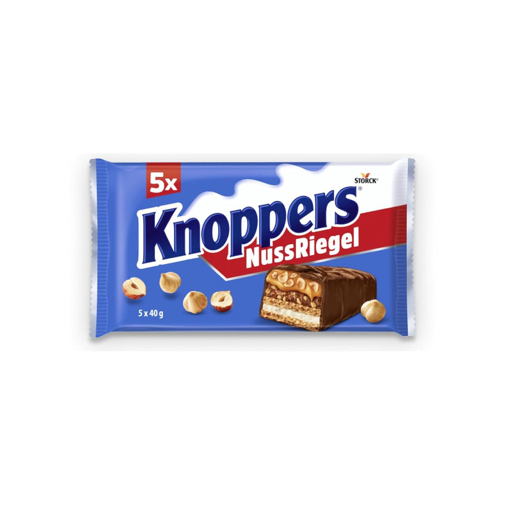 Knoppers Peanut Bar – 1 x 200g (5 barrette) – Barretta di cioccolato al latte con crema di arachidi, arachidi salate tritate, caramello e cioccolato al latte