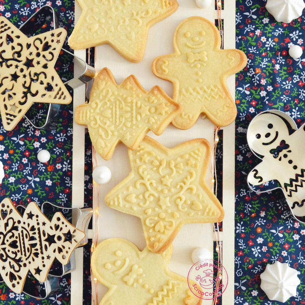 Set de copt SCRAP COOKING 2093 cu tăietor de pisici din oțel inoxidabil și aparat de vafe din lemn, potrivit pentru contactul cu alimentele, Crăciun