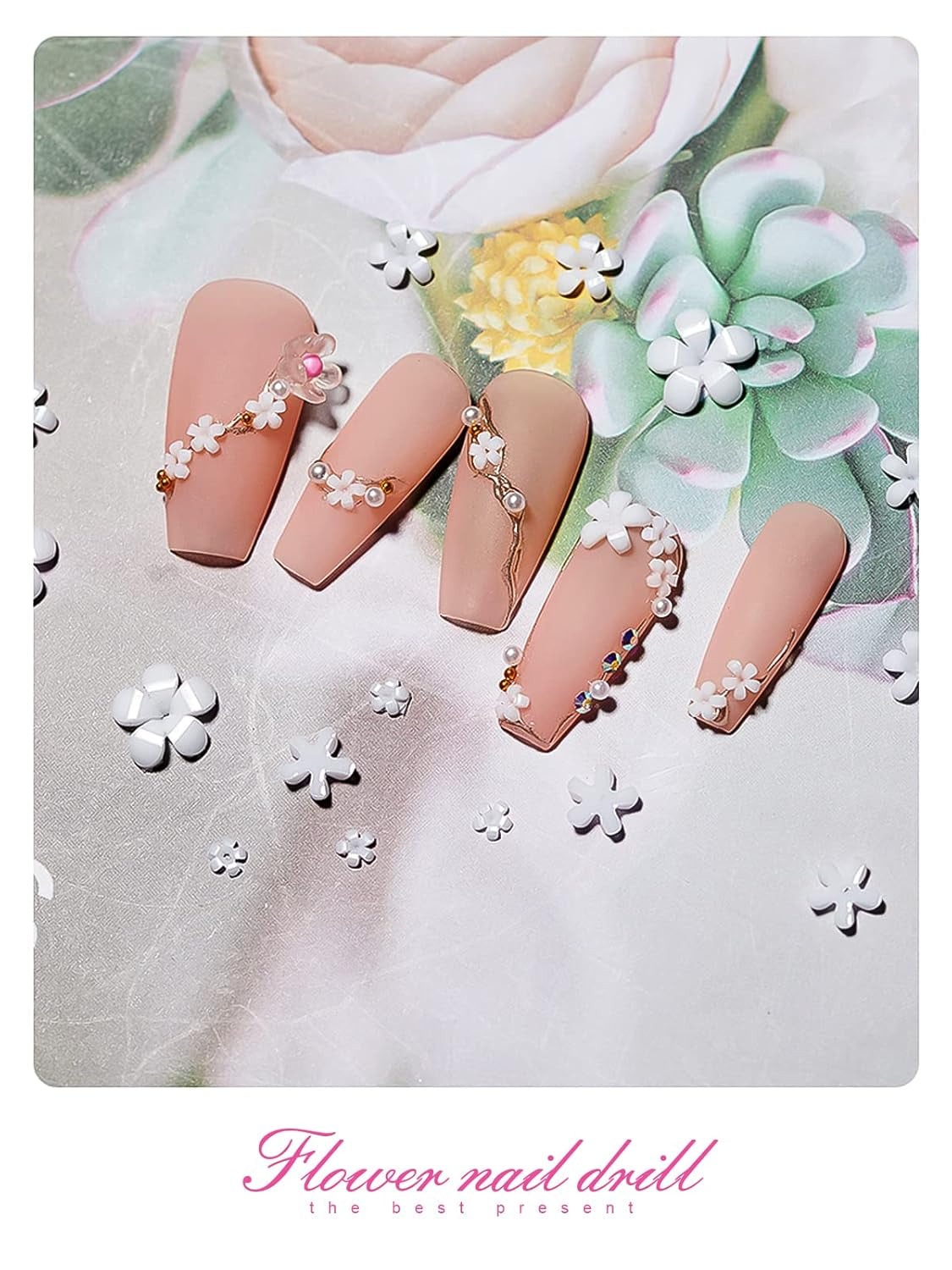 Kalolary Flori Nail Art Talismani, Flori Acrilice 3D pentru Unghii Ornamente Florale cu Cinci Petale Pietre Prețioase pentru Unghii Strasuri pentru Unghii Mărgele Metalice Mixte pentru Design Nail Art DIY Confecționarea Bijuteriilor (2 Cutii)