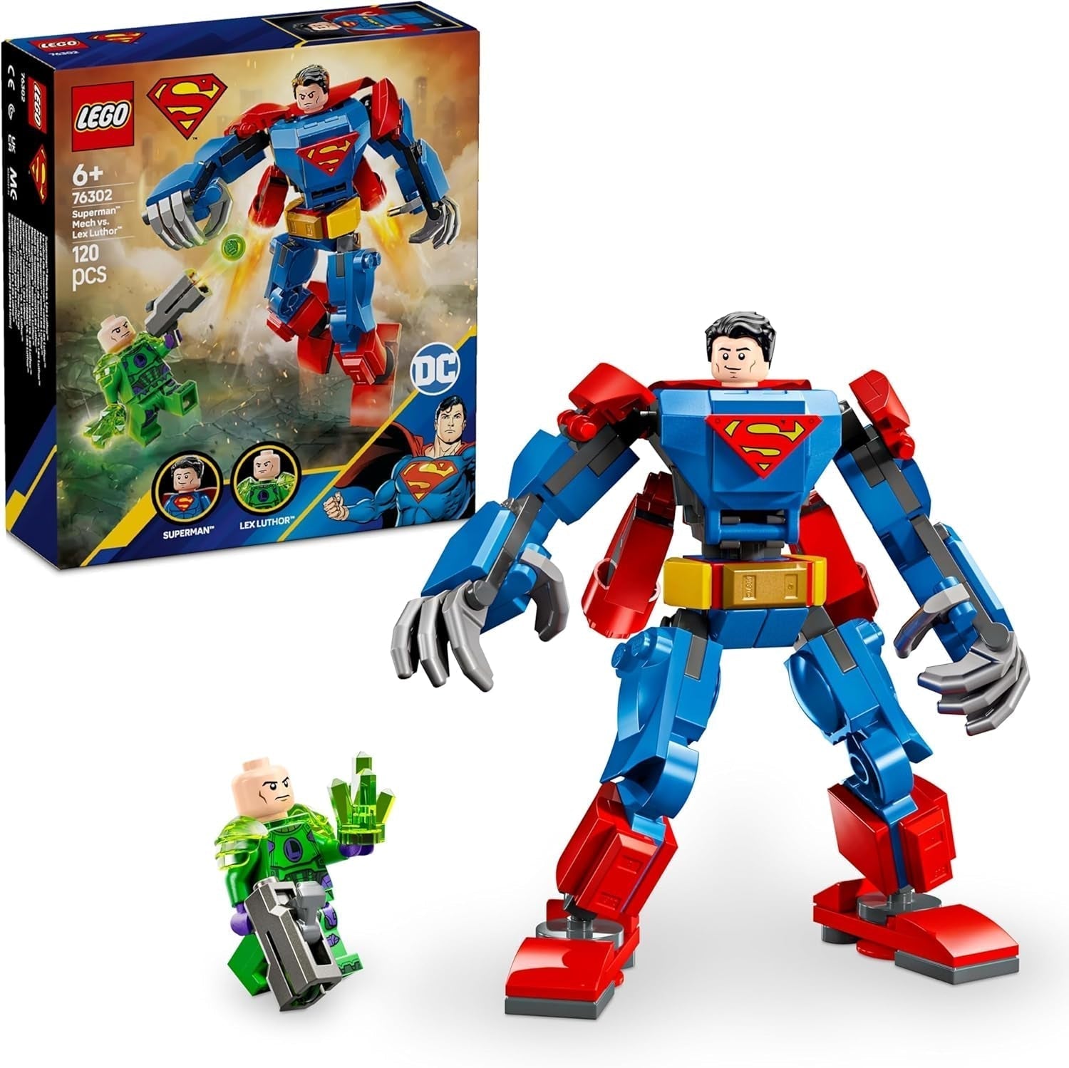 LEGO DC Superman Mech vs. Lex Luthor - Giocattolo da supereroe con 2 minifigure - Action figure costruibile con braccia, gambe e dita mobili - Regalo per ragazzi e ragazze dai 6 anni in su 76302 Set da costruzione Besuche den LEGO-Store Titolo predefinito