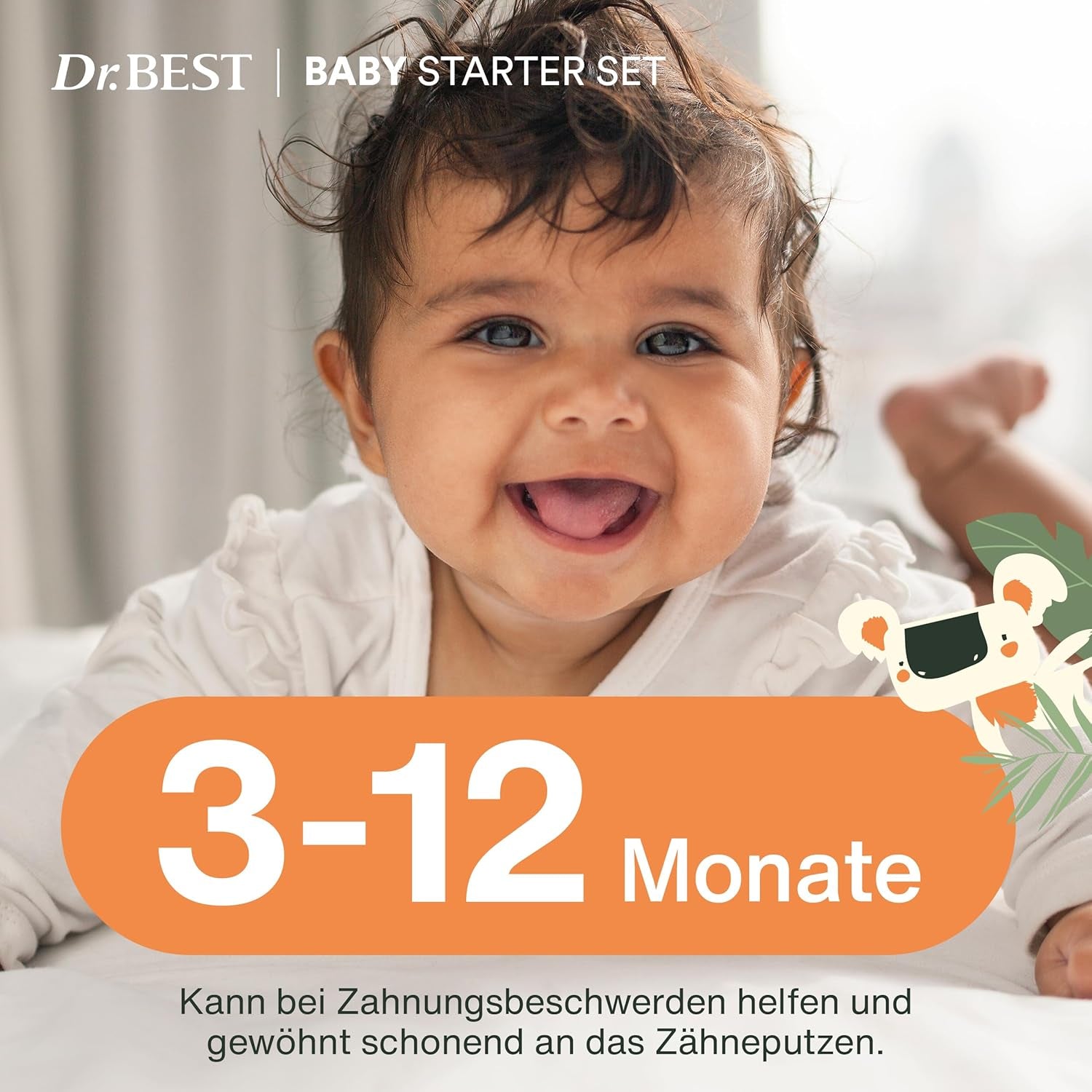 Periuță de dinți pentru copii - Dr.BEST Baby Starter Set: Inel de dentiție și periuță de dinți de antrenament pentru bebeluși cu vârsta cuprinsă între 3 și 12 luni, dezvoltată cu experți stomatologi pediatrici, 1 bucată