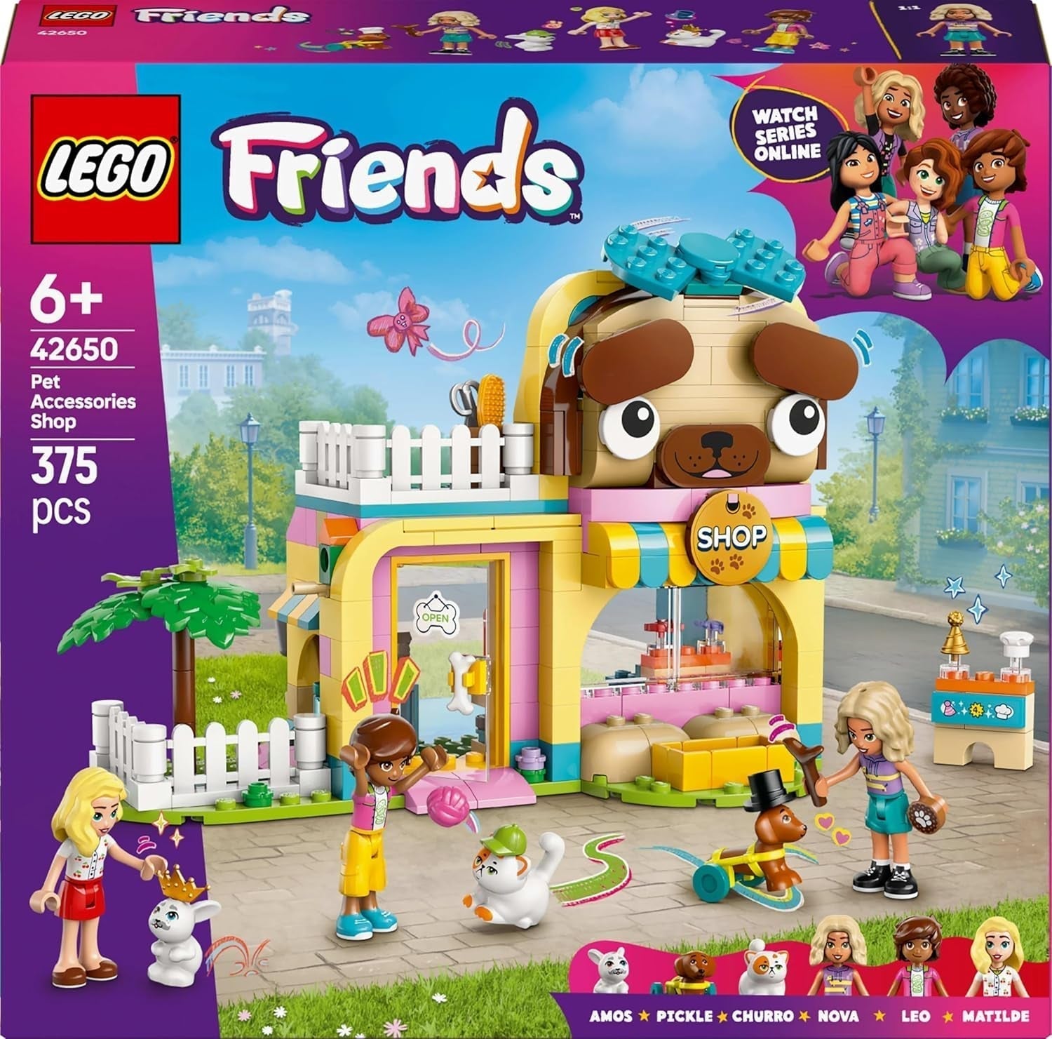 LEGO Friends Negozio di accessori per animali Set da gioco giocattolo educativo per bambine di 6 anni 3 minifigure e 3 figure di animali Gatto Cane Coniglietto Idea regalo per bambini 42650 Set da costruzione Besuche den LEGO-Store