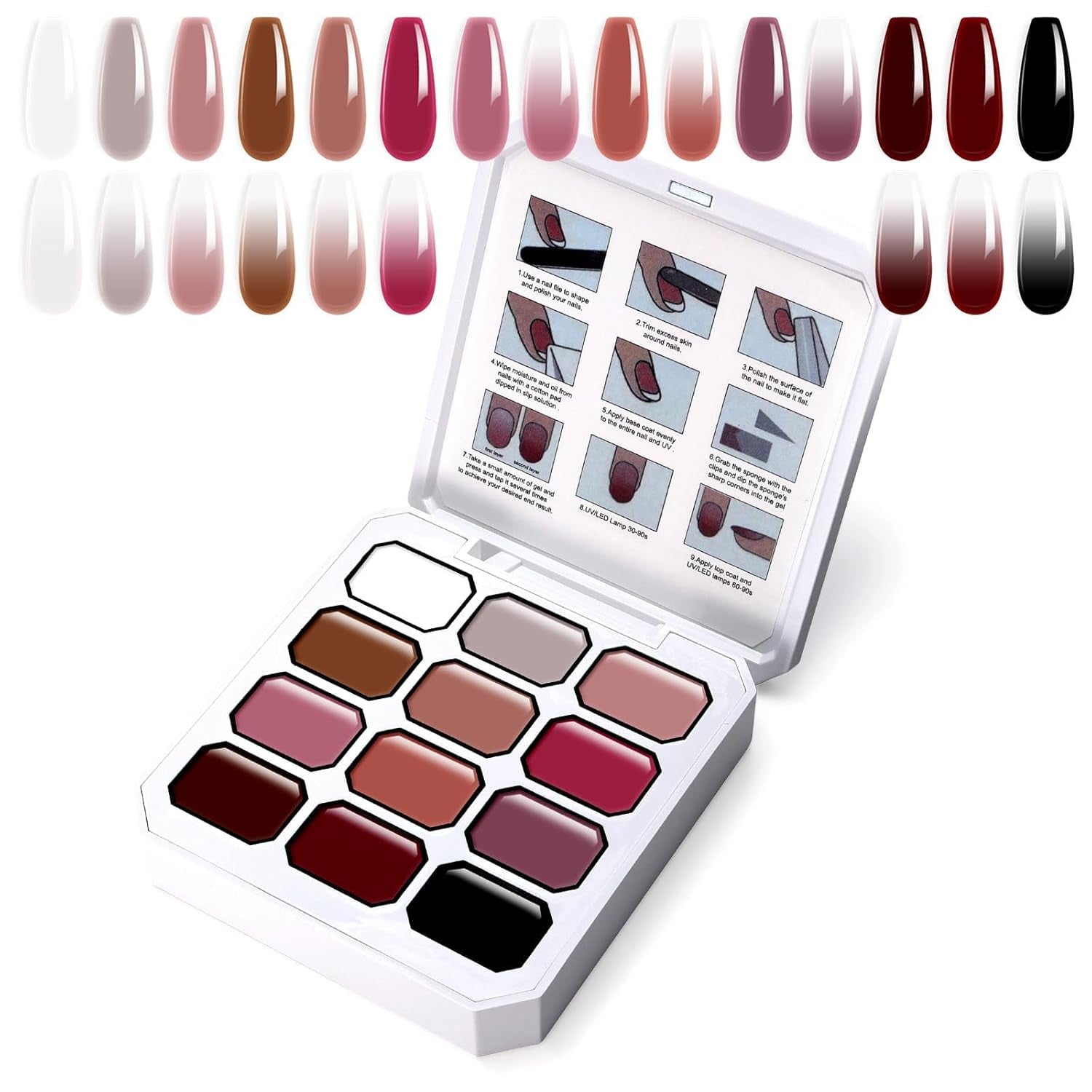 Gradient Painting Gel, 12 Colors Ombre Gel Nail Polish with 100Pcs Nail Sponges & 4 Claws Metal Grabber for French Manicure DIY Nail Art,Set I