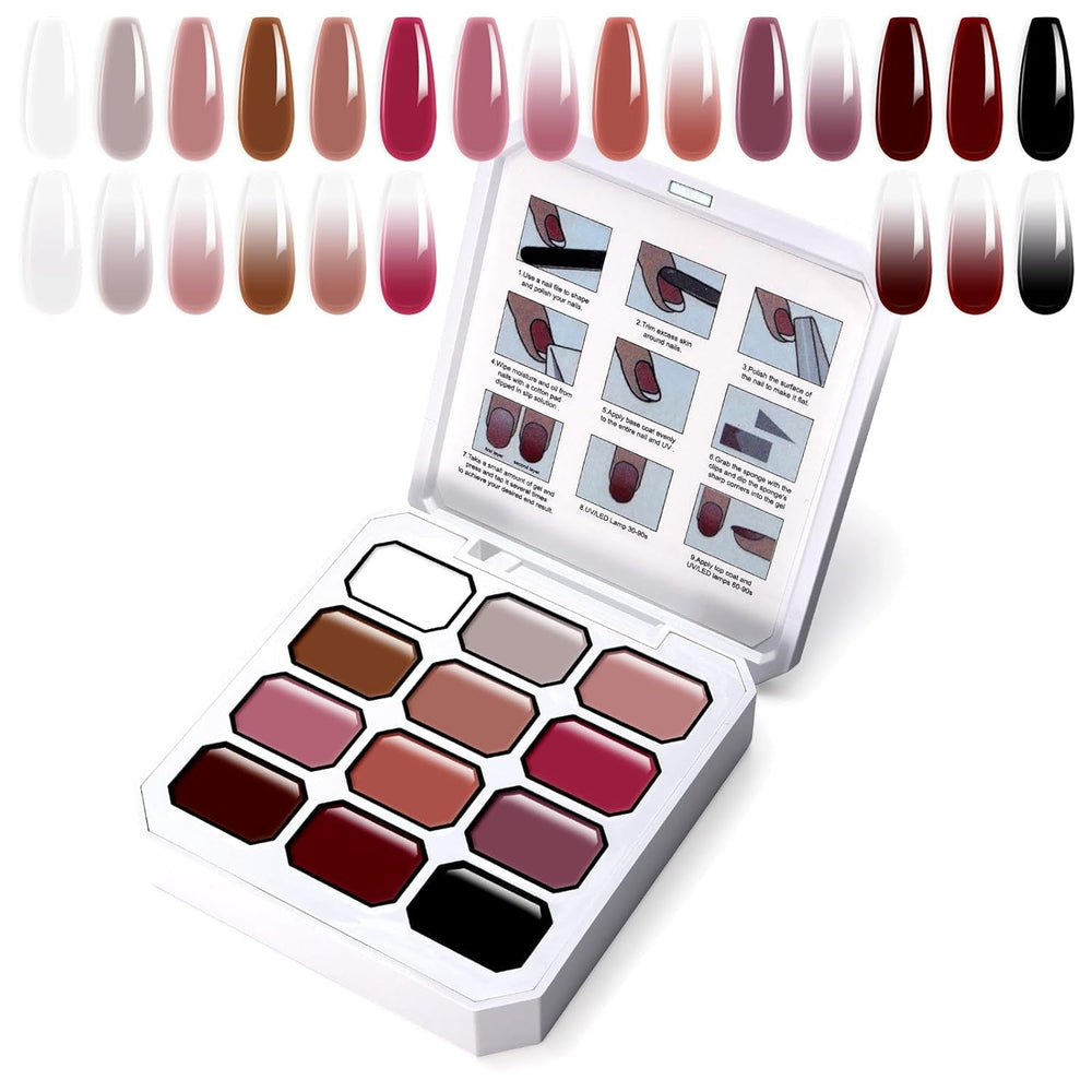 Gradient Painting Gel, 12 Colors Ombre Gel Nail Polish with 100Pcs Nail Sponges & 4 Claws Metal Grabber for French Manicure DIY Nail Art,Set I