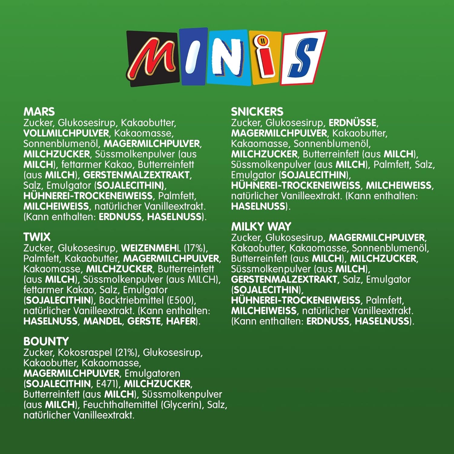 Mini misti, Snickers, Bounty, Twix, Milky Way, confezione sfusa al cioccolato, confezione unica (1 x 400 g) (confezione da 5)