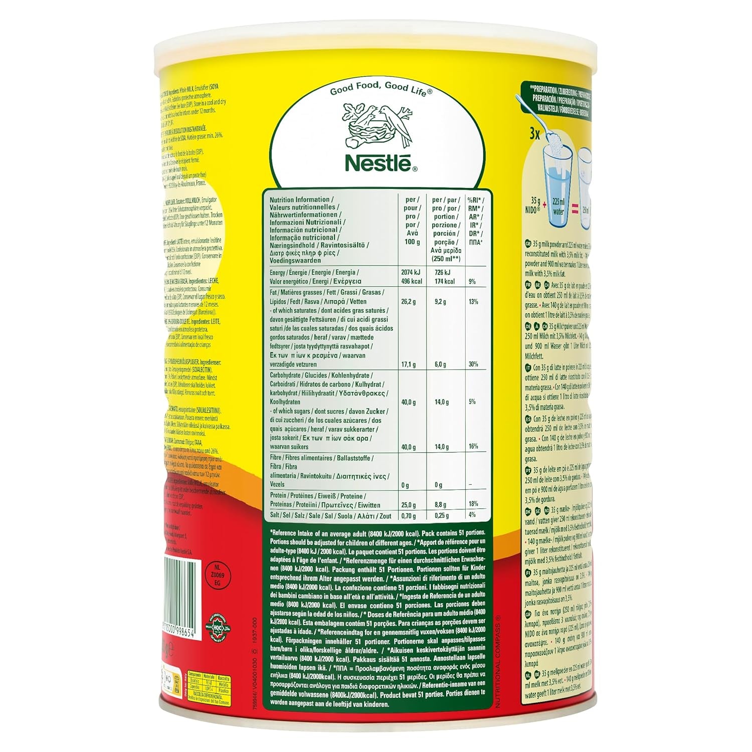 Vollmilchpulver istantaneo, sostituto per latte fresco, tè e caffè, dose da 1,8 kg