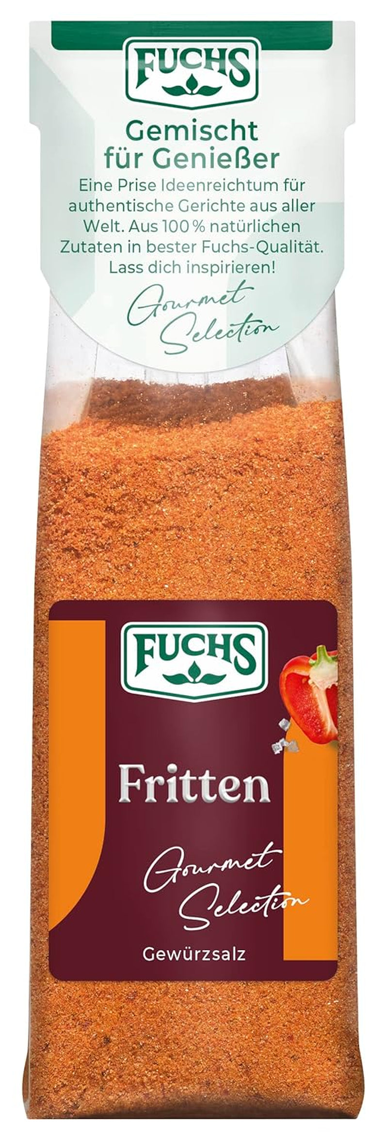 Fuchs Gourmet Selection Klassisch/Heimisch – Bratkartoffel Gewürzsalz, nachfüllbares Kartoffel Gewürz, Salz zum Würzen von Brat- & Ofenkartoffeln, Pommes Frites & Co, vegan, 70 g