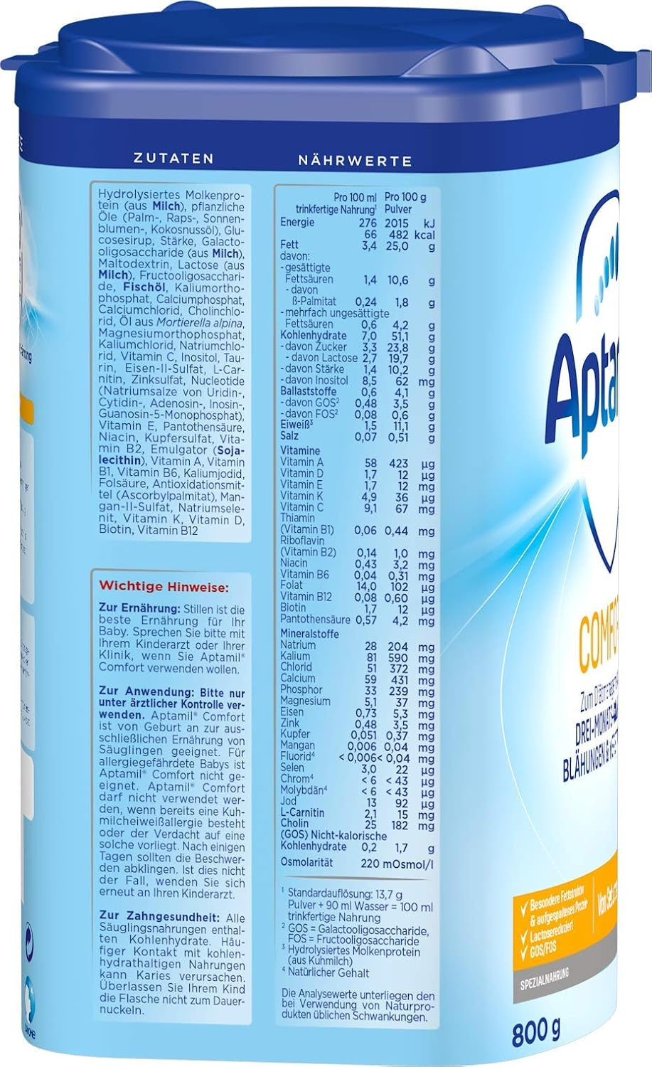 Aptamil Comfort – Alimento speciale dalla nascita, per coliche, flatulenza e stitichezza, 800 grammi Naty Shop
