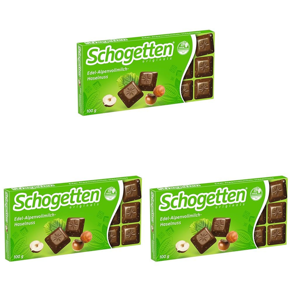 Schogetten Premium Cioccolato al latte alpino con nocciole, tavoletta di cioccolato da 100 g, porzionato individualmente. Una delizia. Pezzo per pezzo.
