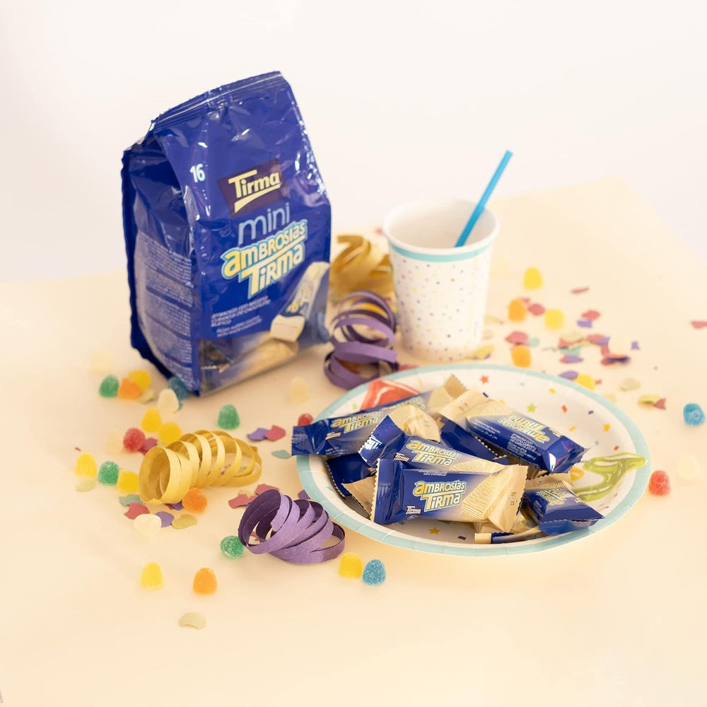 Mini Wafer Al Cioccolato Bianco Tirma | (16 unità x 13,5 g), 216 g | Delicata farcitura alla crema | Non OGM | Adatto ai vegetariani | Confezionati singolarmente | Spuntino al sacco