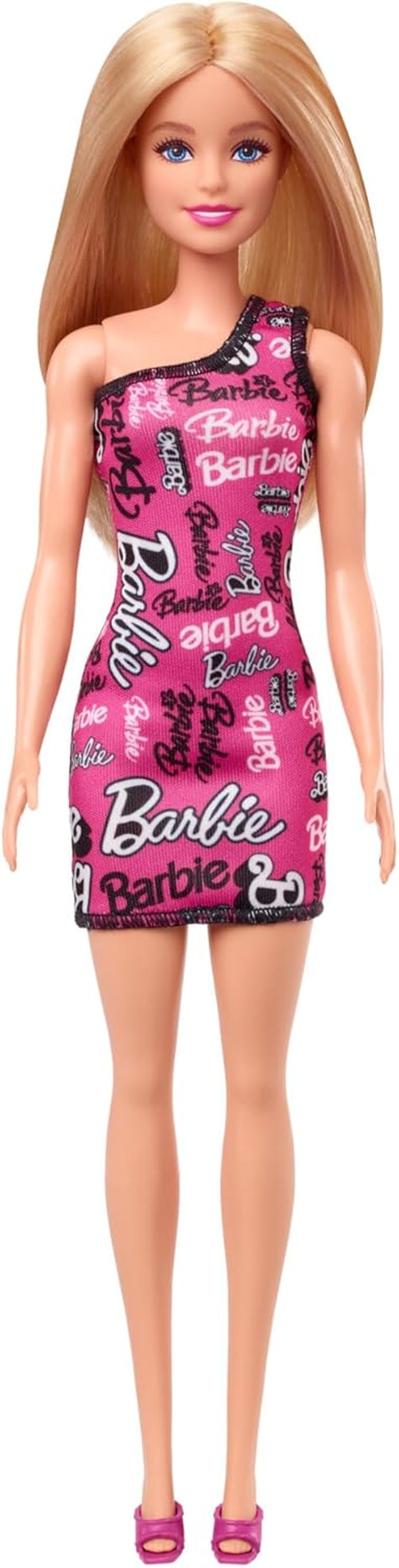 Barbie Fashion Doll con capelli biondi lisci, vestito elasticizzato monospalla rosa e scarpe con logo stampato HRH07 Naty Shop Dolls