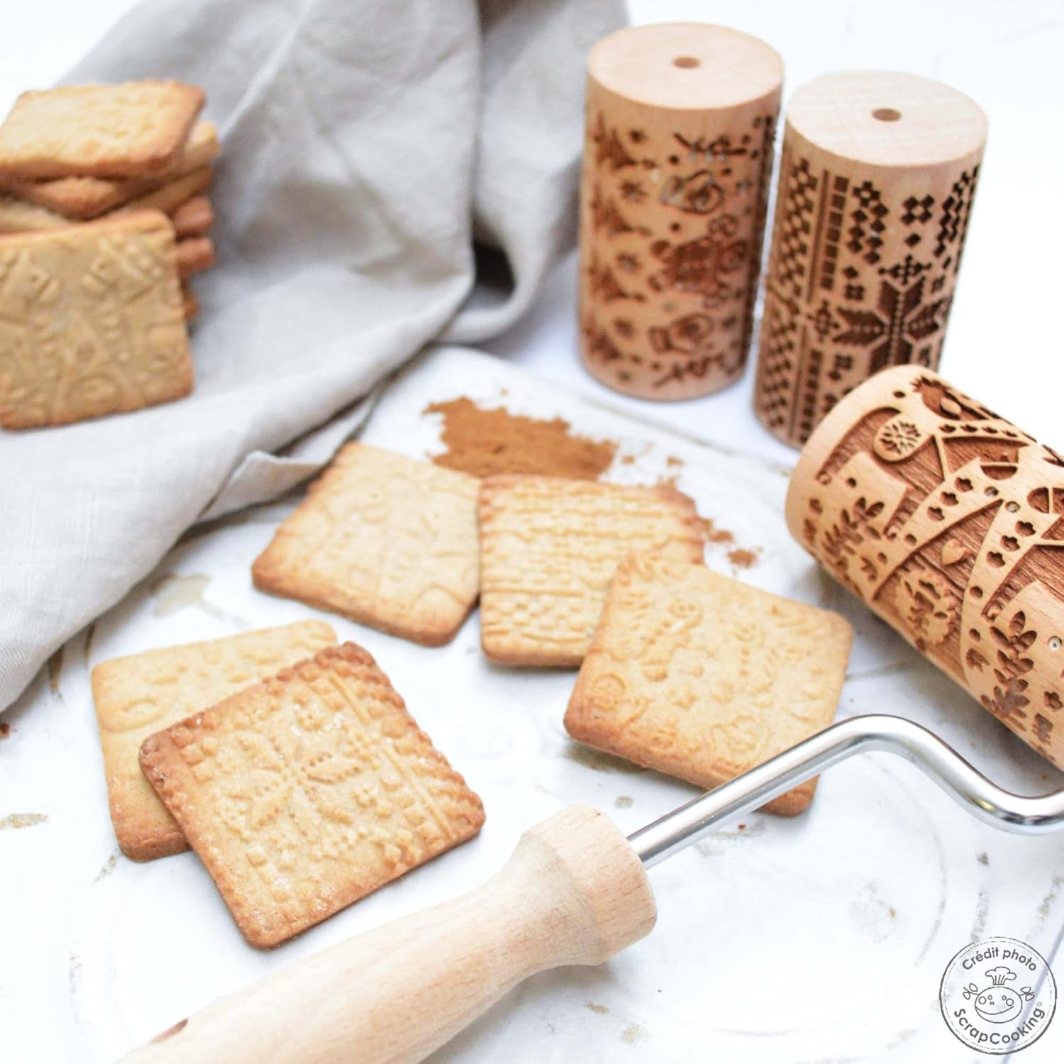 ScrapCooking 3798 Christmas Cookie Roll Set – 3 Mini-Gebäckrollen aus Holz mit Motiven – Dekos mit Prägung – Form für Kekse, Sandgestrahlt, Kekse