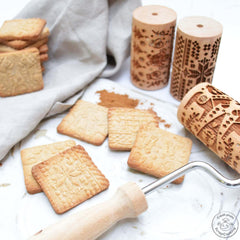 ScrapCooking 3798 Christmas Cookie Roll Set – 3 Mini-Gebäckrollen aus Holz mit Motiven – Dekos mit Prägung – Form für Kekse, Sandgestrahlt, Kekse