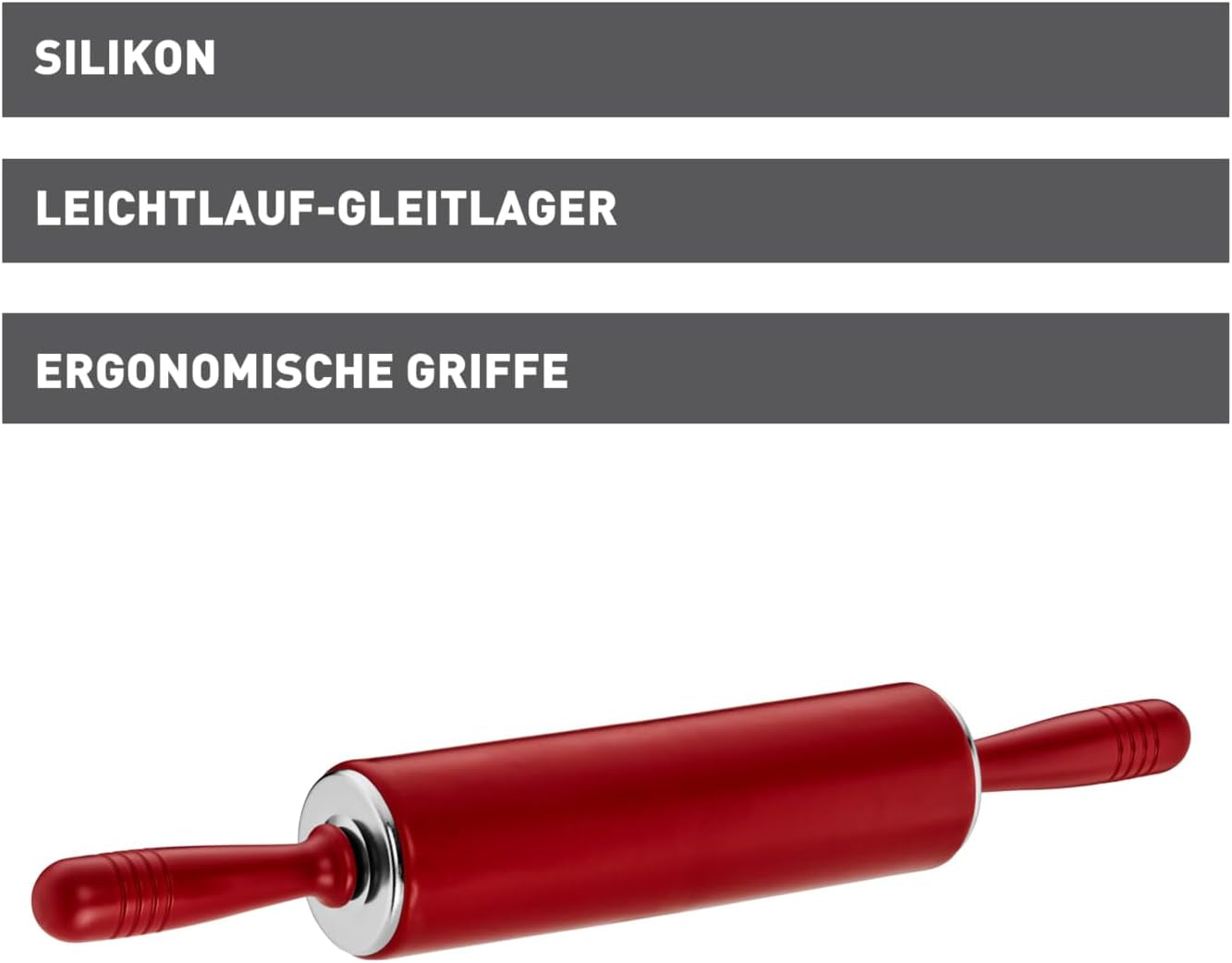 Original Kaiser Original Kaiserflex Red Teigroller Silikon 49 x 6,5 cm, Nudelholz Silikon mit Metallkern, griffe ergonomica, hitzebeständig fino a 200°C, marciume