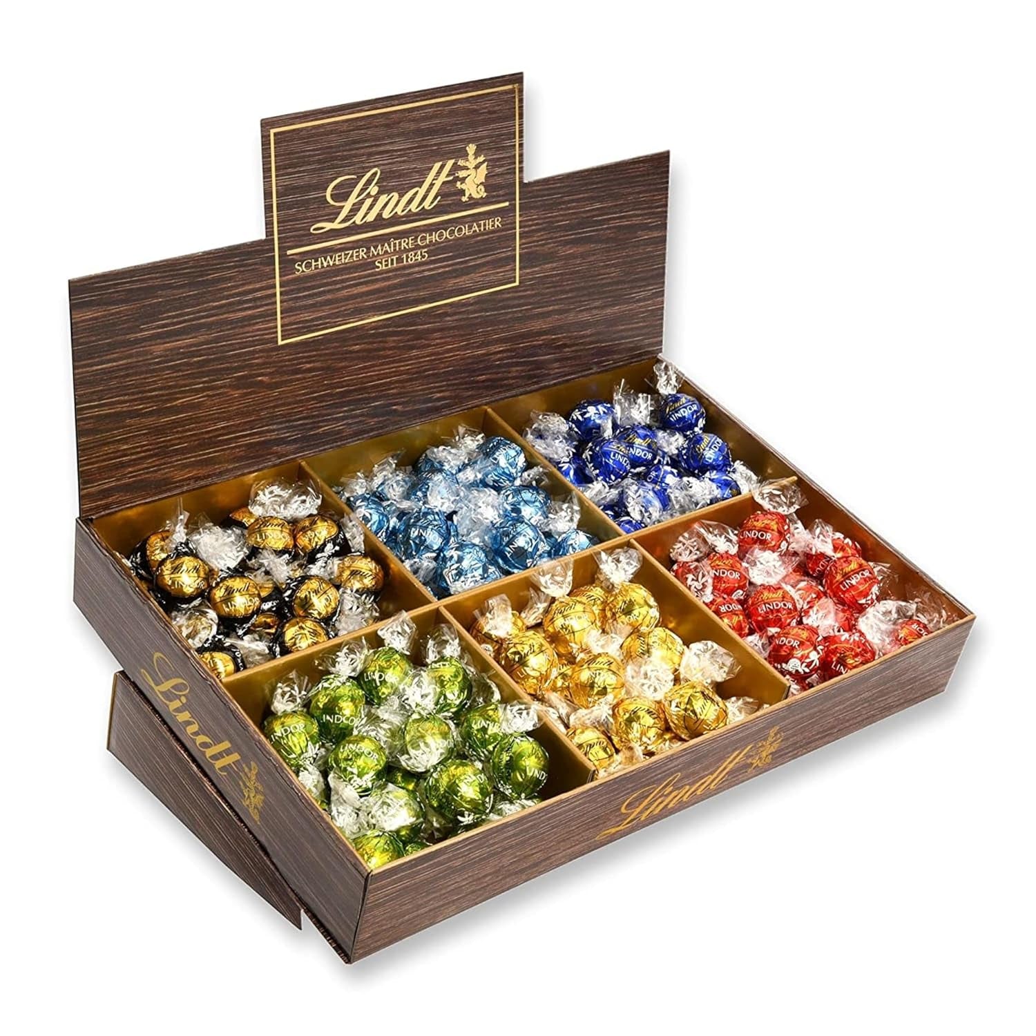 Lindt Cioccolato LINDOR, Espositore da banco | 1718 gr | ca. 138 tartufi nelle varietà Latte, Nero 70%, Semimarrone, Stracciatella, Bianco, Pistacchio | Set regalo al cioccolato | Regalo Cioccolato | Pacchetto in blocco