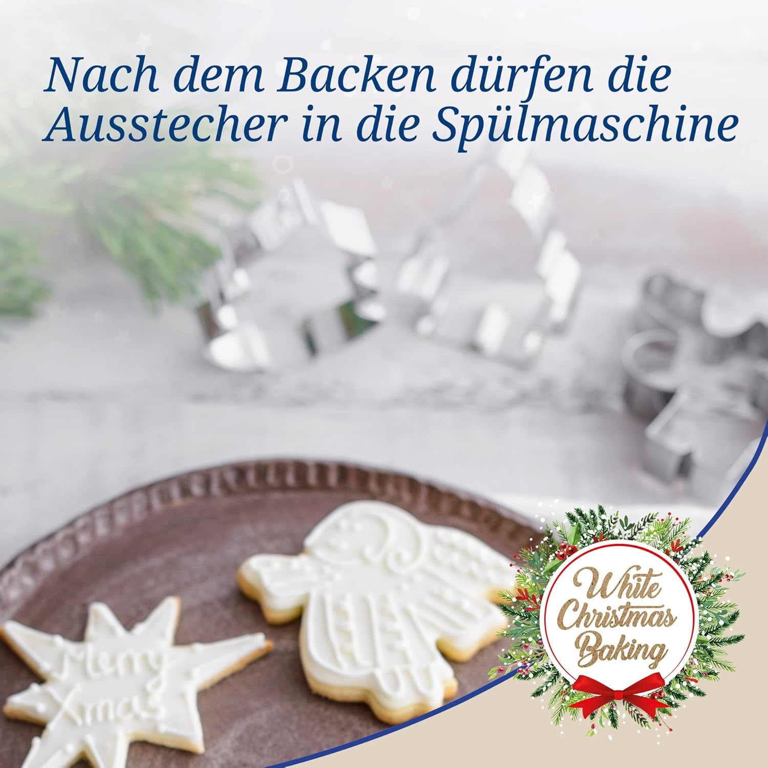 Forme de biscuiți de Crăciun Dr. Oetker, Set de 5 – Forme de biscuiți albe pentru copt de Crăciun – Forme de biscuiți din oțel inoxidabil pentru Crăciun
