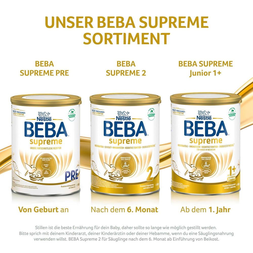 BEBA SUPREME JUNIOR 1 Plus - Bevanda per bambini da 1 anno, con complesso 6 HMO, senza lattosio, senza olio di palma, senza olio di pesce, alimenti per bambini piccoli, latte in polvere per neonati, confezione da 6 (6 x 800 g)