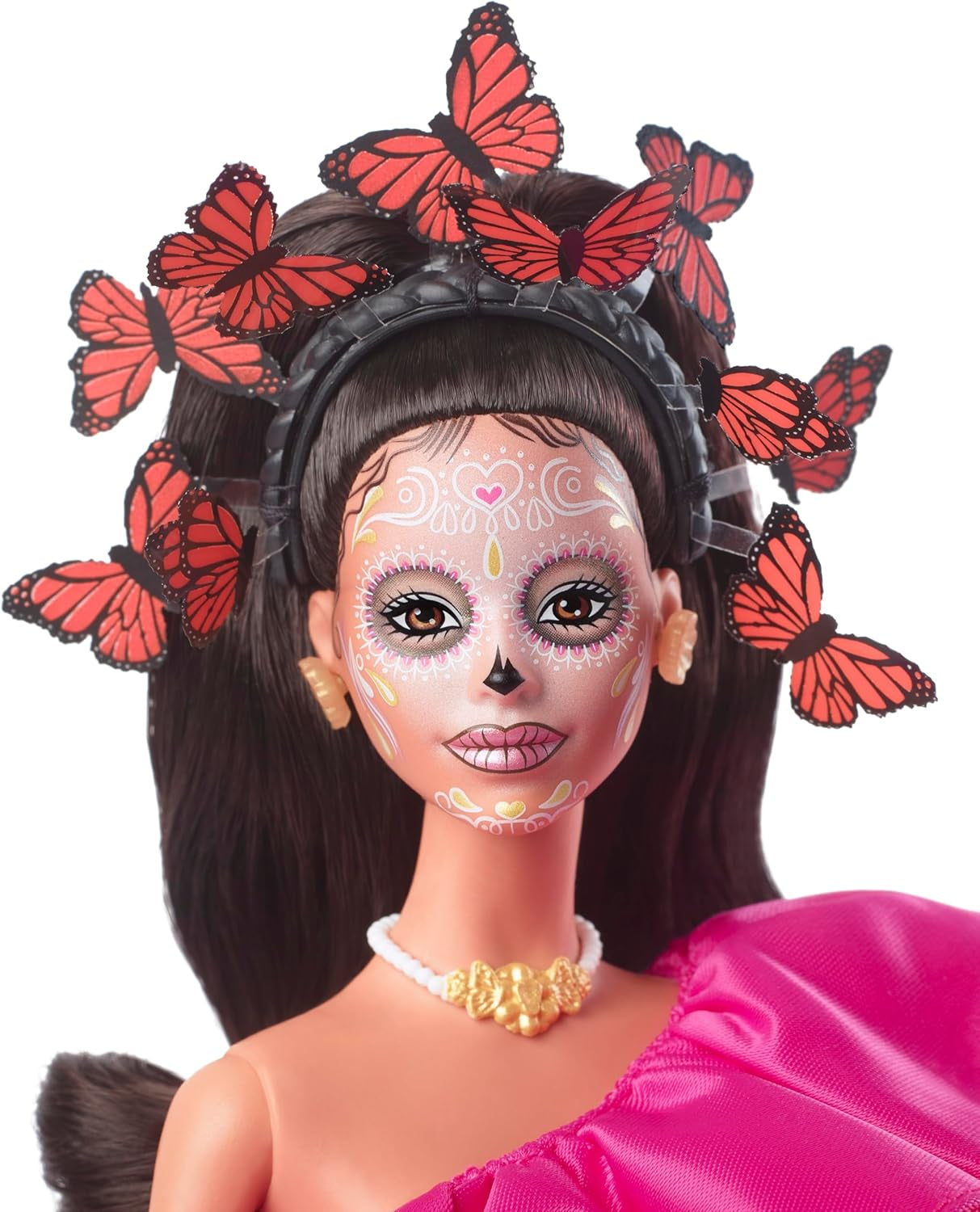 Păpușă Barbie Ziua Morților - Ediție limitată cu rochie tradițională și bijuterii, inclusiv suport și certificat de colecție, pentru colecționari și fani cu vârsta de 6 ani și peste, HJX14