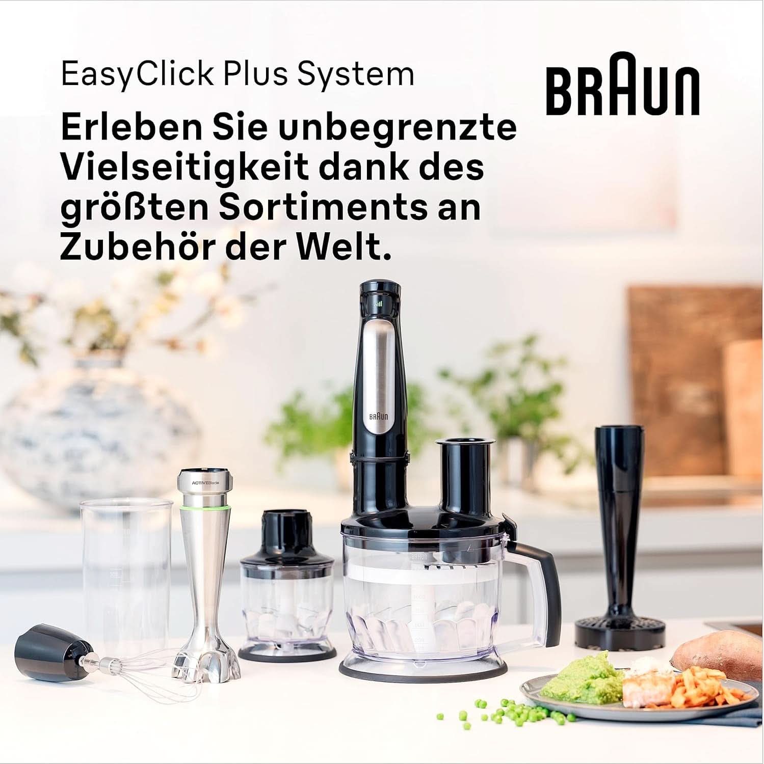 Braun Multiquick 7 MQ 7035X Stabmixer - Purierstab Mit Abnehmbarem Edelstahl Mixfuß Mit Activeblade Technologie Zum Pürieren Der Härtesten Ingredient, Inkl. Set 3-Teiliges Zubehör, 1000 Watt, Schwarz Kitchen Naty Shop