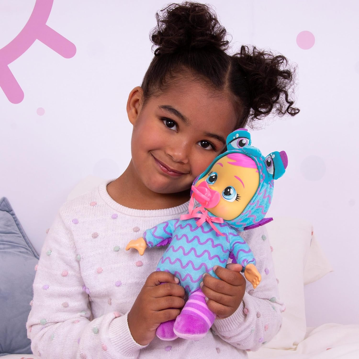 Cry Babies Tiny Cuddles Monster Momo, Plüsch-Baby-Puppe, Tiny Cuddles con pigiama personalizzato eines Monsters, das echte Tränen weint, Kinder ab 18+ Monaten