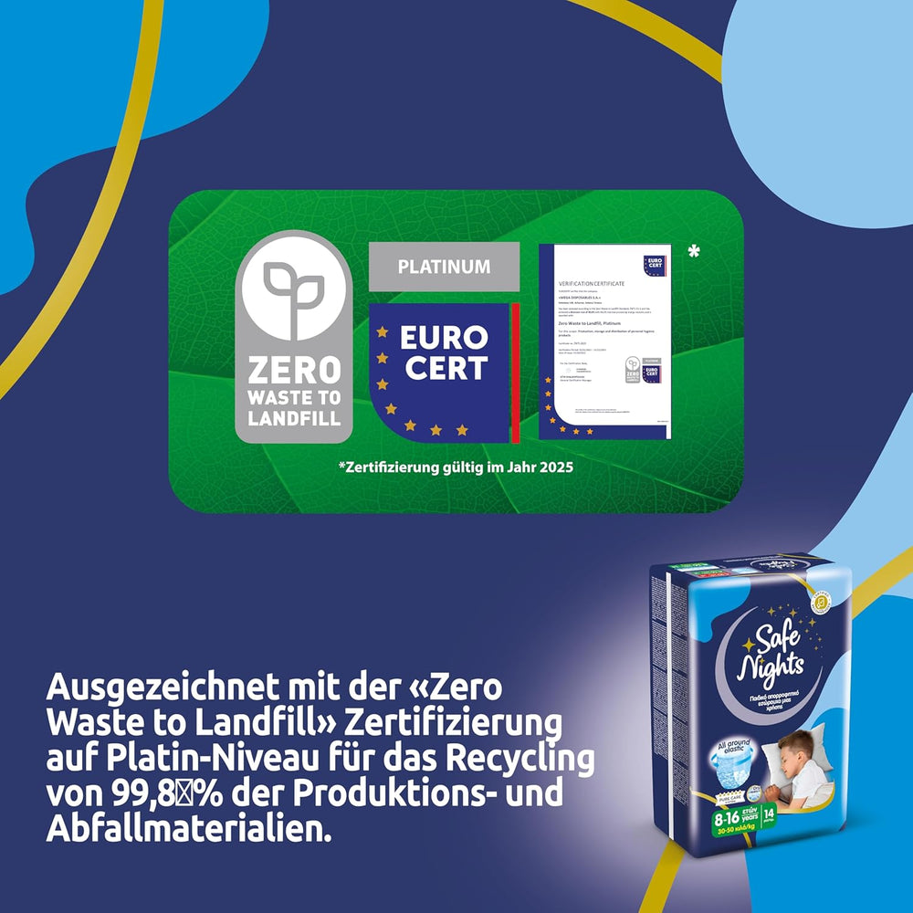 Safe Nights Boy, pantaloni da notte per bambini da 8 a 16 anni (30-50 kg), 84 pezzi