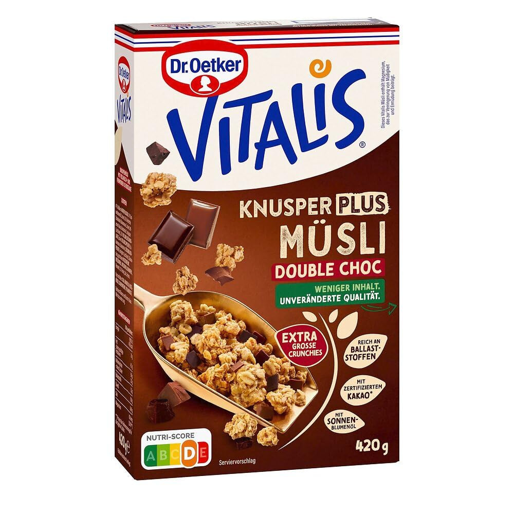 Dr. Oetker Vitalis KnusperPlus Double Chocolate: muesli croccante con cioccolato al latte e fondente, confezione da 7 (7 x 450 g)