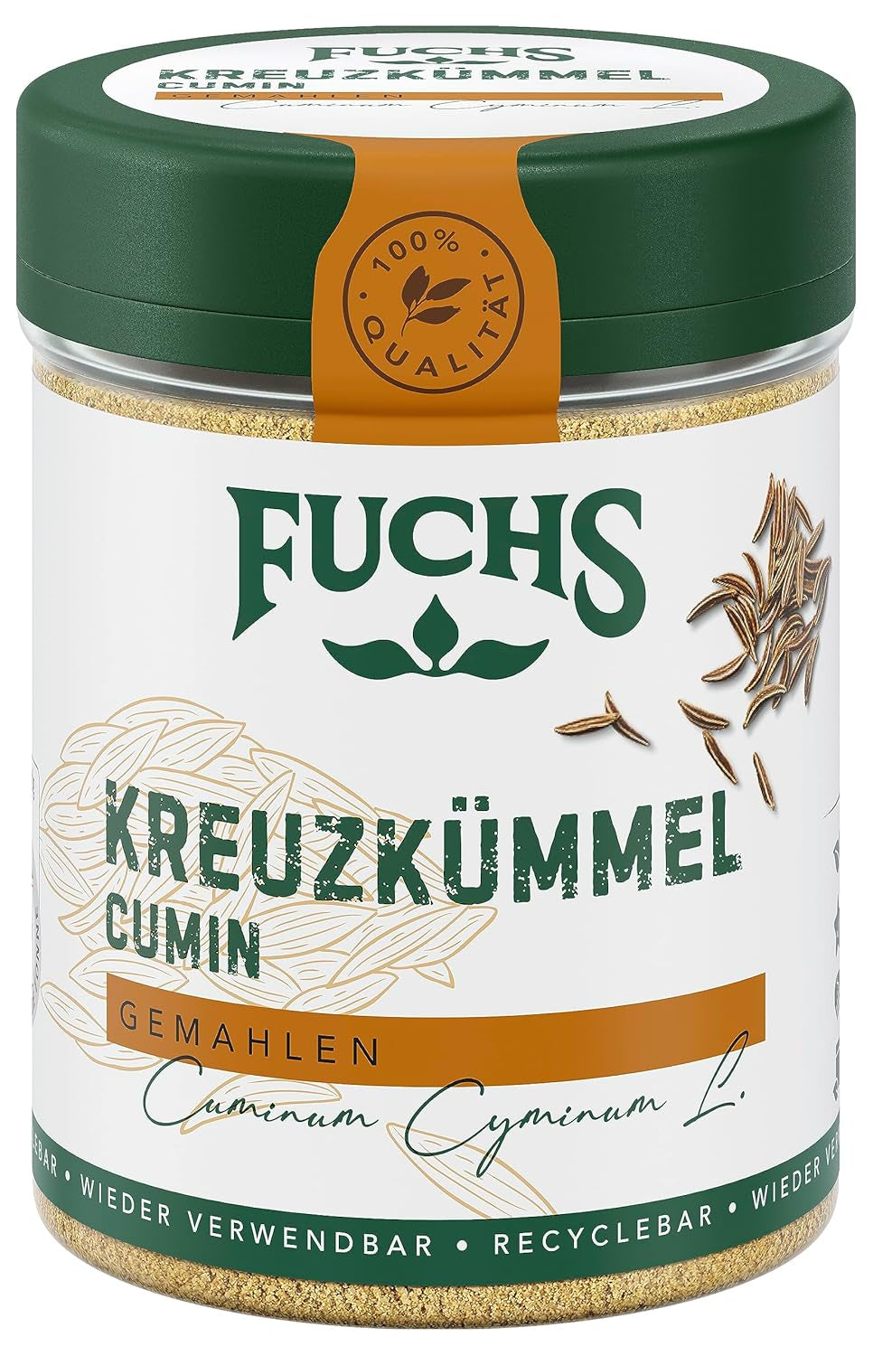 Fuchs Gewürze - Kreuzkümmel gemahlen - zum Würzen von Couscous, Hummus und Falafel - ingredienti naturali - 50 g in wiederverwendbarer, recyclebarer Dose
