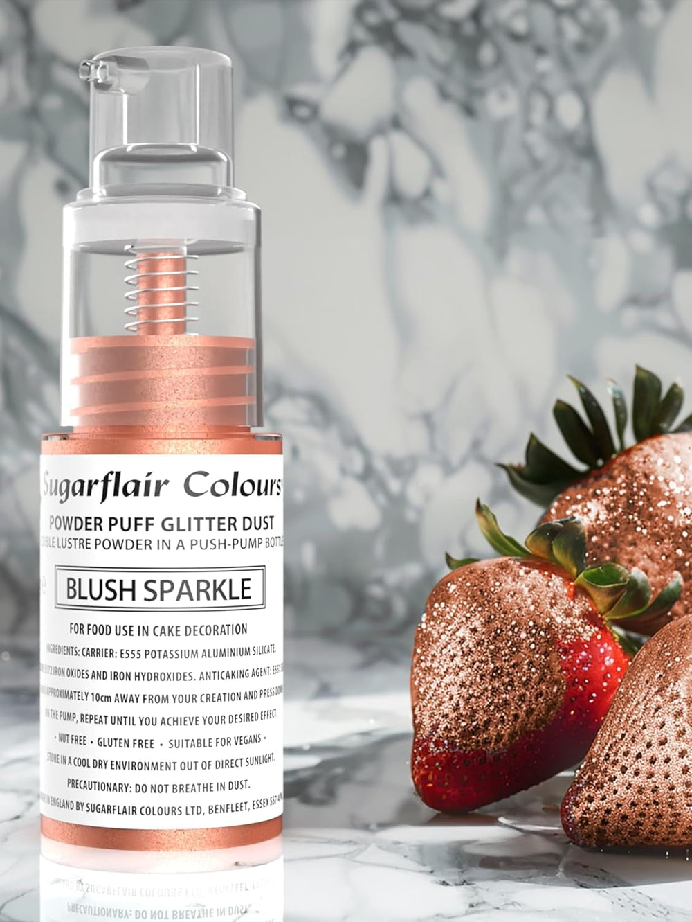 Spray pudră cu pompă Sugarflair, sclipici, Blush, sclipici - colorant alimentar pentru tort, spray fără aerosoli pentru torturi, brioșe și multe altele - 10 g