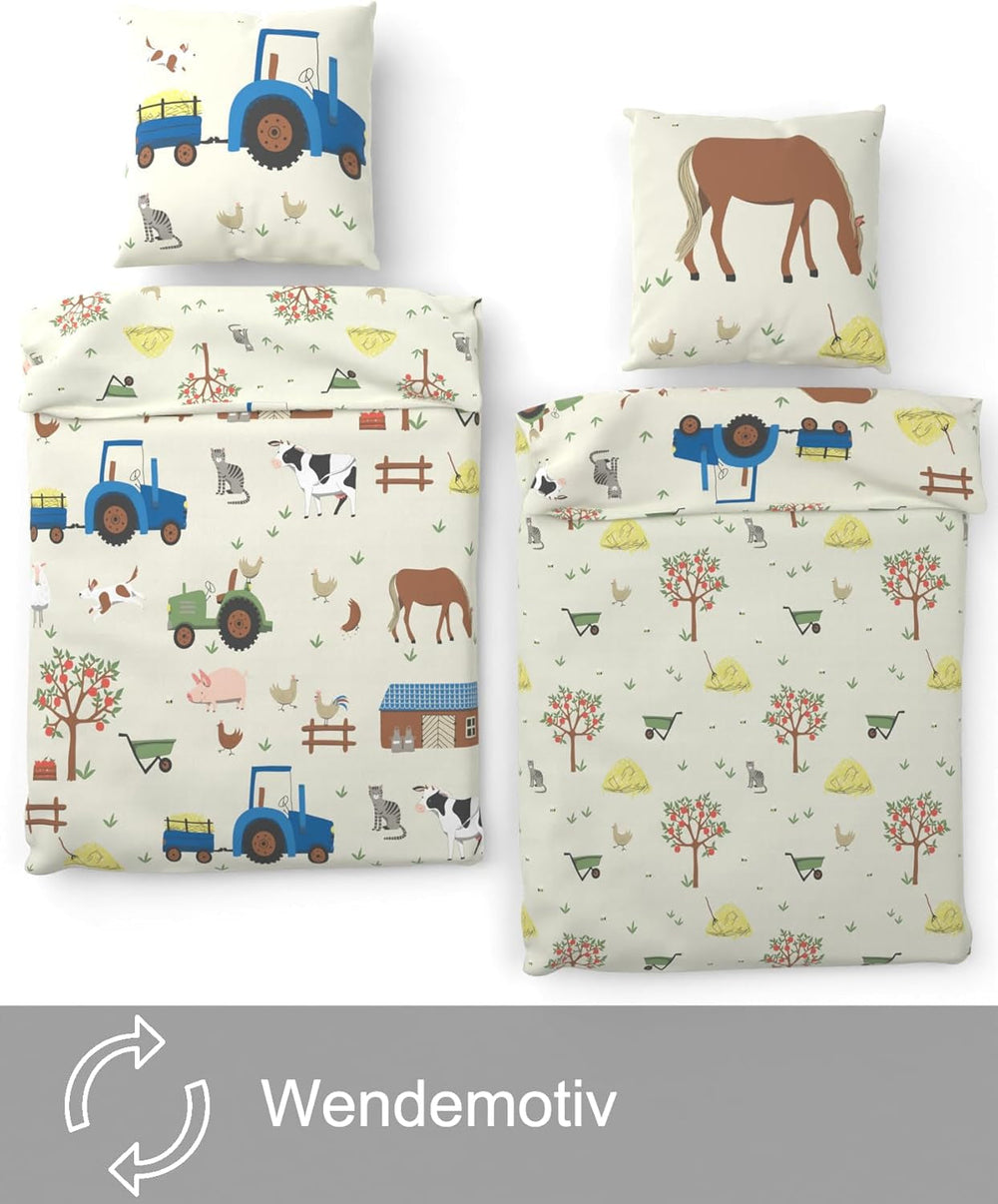 Skybrands Kinder Bettwäsche Tiere 135X200 Bauernhof Kinderbettwäsche Bagger Traktor Baumwolle Kinderbettwäsche 2Tgl. Negozio per bambini e bambine