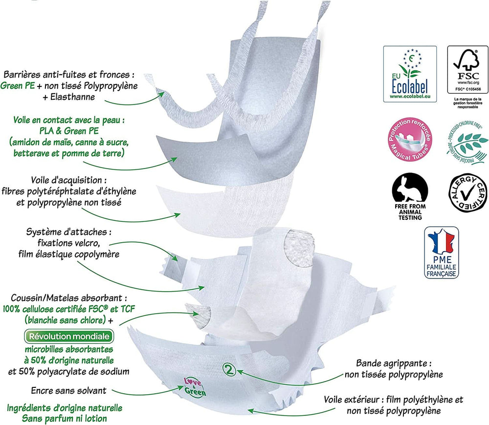 Love & Green, Pannolini per neonati, ipoallergenici, taglia 6 (34 unità) Mamma e Bambino Naty Shop