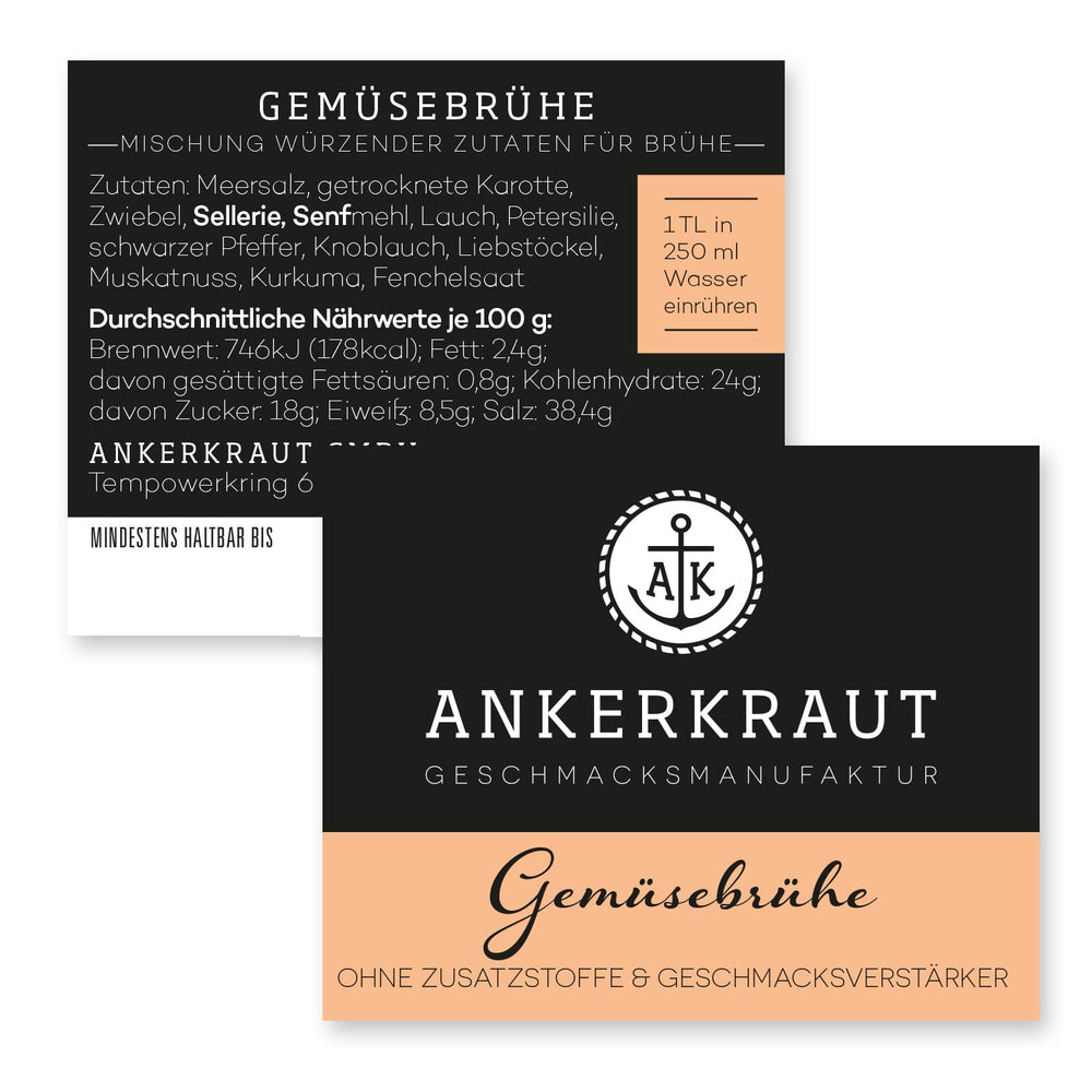 Ankerkraut Gemüsebrühe, ohne Gemsckverstärker, ohne Zucker, 90g in vetro di sughero, Mischung würzender Ingredient für Brühe