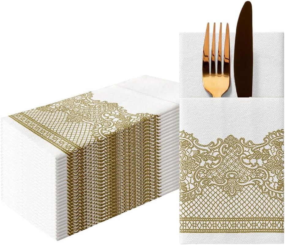 PAW - Șervețele pentru tacâmuri Airlaid - Fabric-like (1/8 fold) | 25 bucăți | Ideal pentru nuntă, botez, comuniune, aniversare | Saci de șervețele pentru tacâmuri | Bej