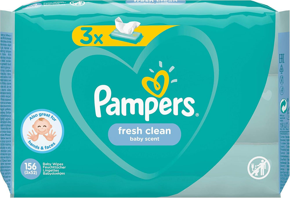 Salviette per neonati Pampers Fresh Clean 81688041, 3x52 pezzi, (salviette per neonati, sacchetto di plastica, ragazza/ragazzo, turchese, bianco, Germania, 896,7 g)