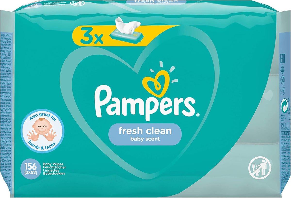 Salviette per neonati Pampers Fresh Clean 81688041, 3x52 pezzi, (salviette per neonati, sacchetto di plastica, ragazza/ragazzo, turchese, bianco, Germania, 896,7 g)