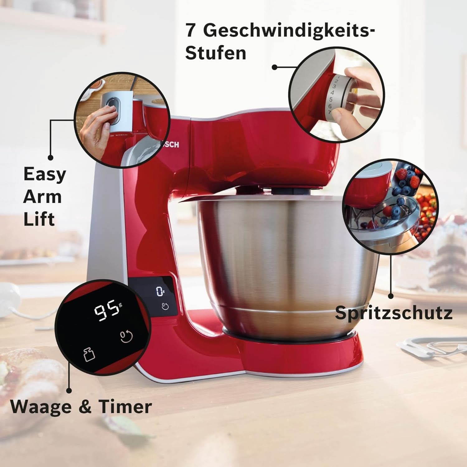Robot de bucătărie Bosch Seria 4 MUM5X720, cântar integrat, bol din oțel inoxidabil 3.9L, mixer 1.25L, 1000W Accesorii Hrana si Alaptare Bebe Naty Shop