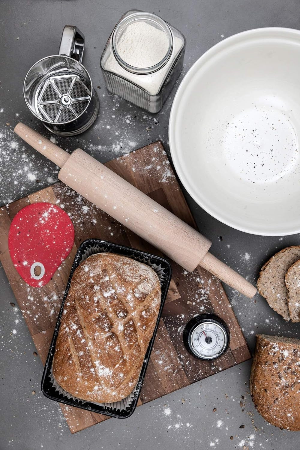 Tala Teigroller aus Buchenholz – Drehbares Nudelholz mit Griffen, glatte Oberfläche, durevole e leggero per la pulizia – Perfetto per Teig, Gebäck, Brot & Pizza – FSC-zertifiziertes Holz