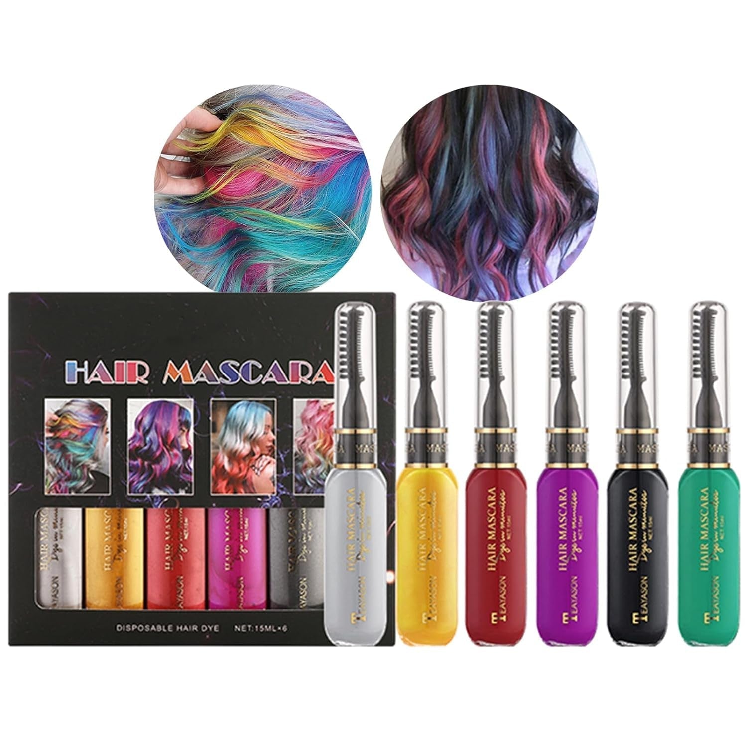 Vopsea de păr instant, 6 culori Mascara de păr temporară pentru fete și femei, cretă de păr lavabilă, vopsea de păr Rainbow Hair Mascara pentru carnaval, Halloween, Cosplay, petrecere, zi de naștere (A) Vopsea pentru par Naty Shop B 90 Ml (1 pachet)