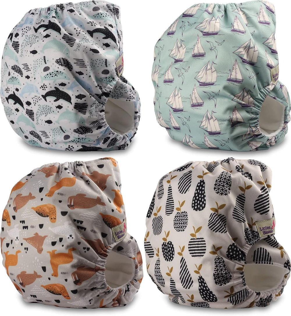 Littles and Bloomz FLP2-0406 Pannolino riutilizzabile con clip standard, 4 pannolini