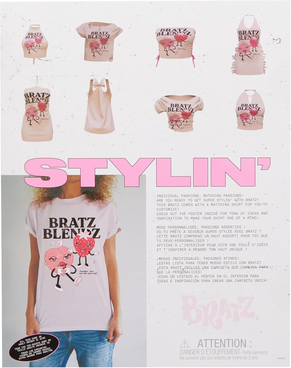 Bratz Stylin' Cloe - Păpușă la modă cu tricou personalizabil, include accesorii, jucărie drăguță pentru fete