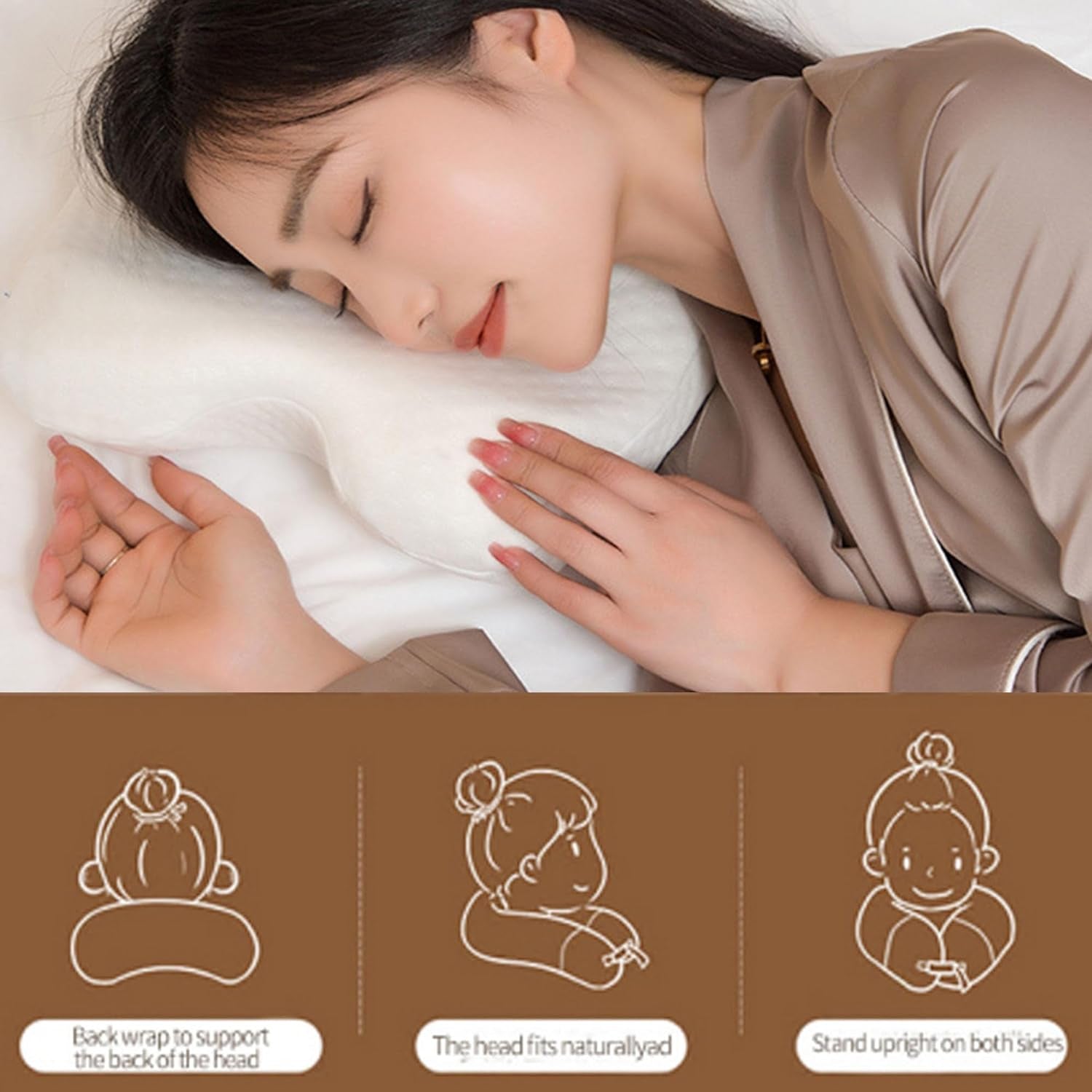 MINGZE Multifuncțional Memory Foam Pillow Neck Pillow Foam, Bow U-Shaped Neck Pillow, Slow Rebound Sleeping Pillow Rebound Pressure Pillow, Pillow Ice Silk for Hand And Neck Protection Perne ortopedice cervicale Naty Shop