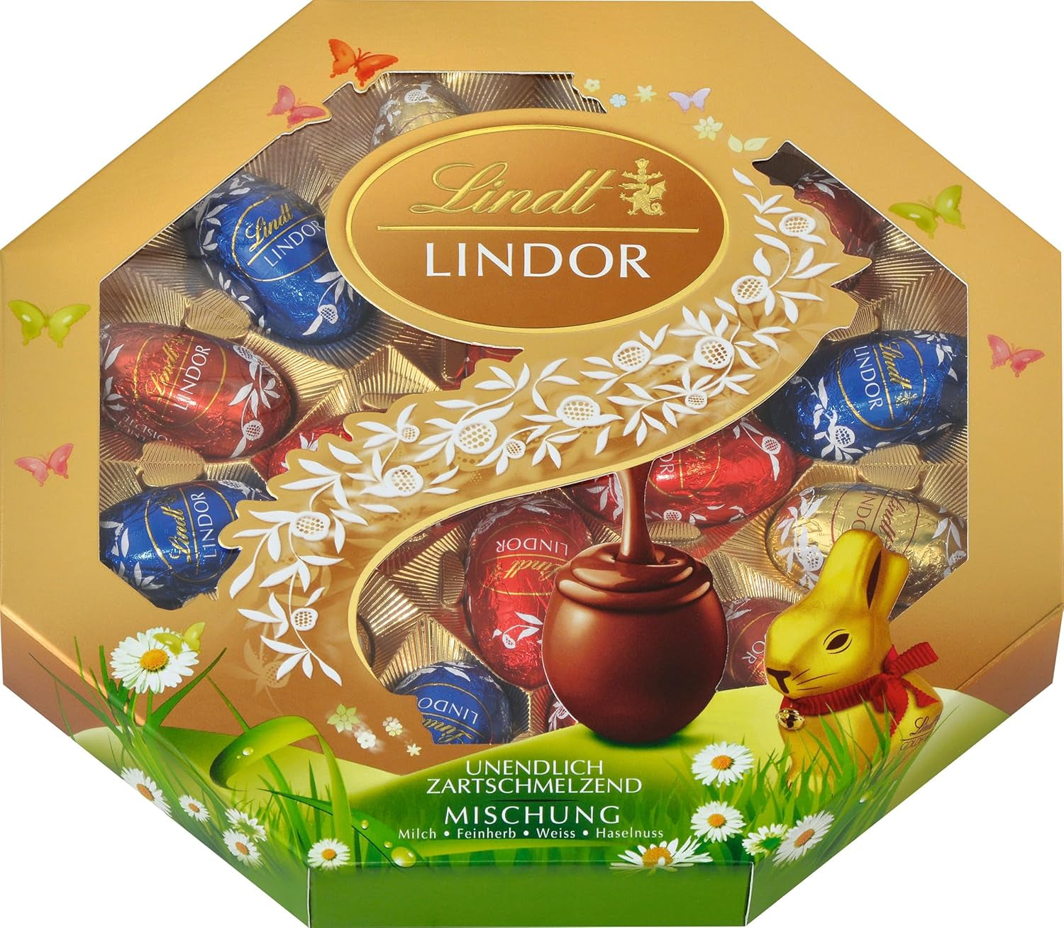 Mix Pasquale Lindt Cioccolato LINDOR | Scatola 144g | Uova LINDOR che si sciolgono in bocca in tre varianti: Cioccolato al latte, Cioccolato fondente, Nocciola | Cioccolato pasquale | Regalo di cioccolato | 1 confezione