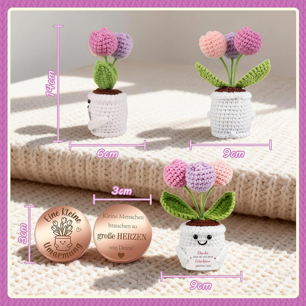 Abschiedsgeschenk Kollegin & Lehrerin Erzieherin - Pocket Hug Tulpen Blumen - Dankeschön Geschenk Für Rente, Jobwechsel & Abschied - Gehäkelte Blumen & Glücksbringer - Schlüsselanhänger