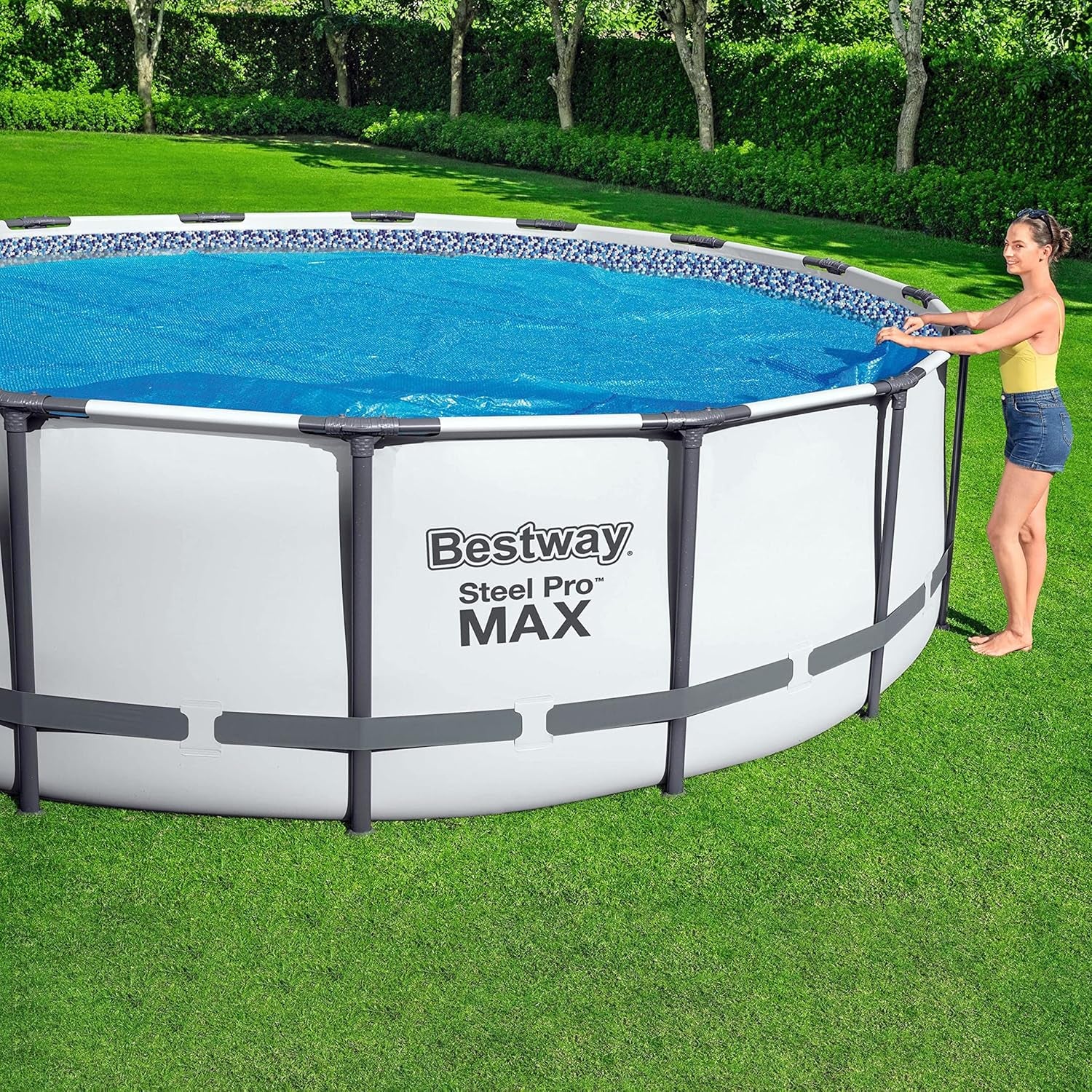 Copertura solare per piscina Bestway Flowclear, Ø 356 cm, per piscine rotonde fuori terra da 366 cm e 396 cm, Blu, 58242