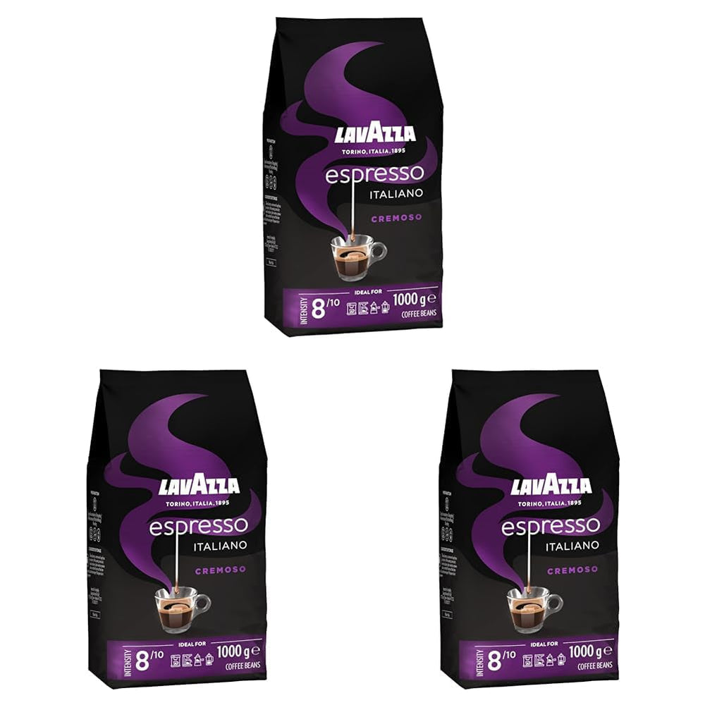 Lavazza Espresso , boabe de cafea pentru mașini de espresso, aromă echilibrată și aromată de fructe și flori, 100% Arabica și Robusta organice Cafea Naty Shop 3 x 1 Kg Cremoso